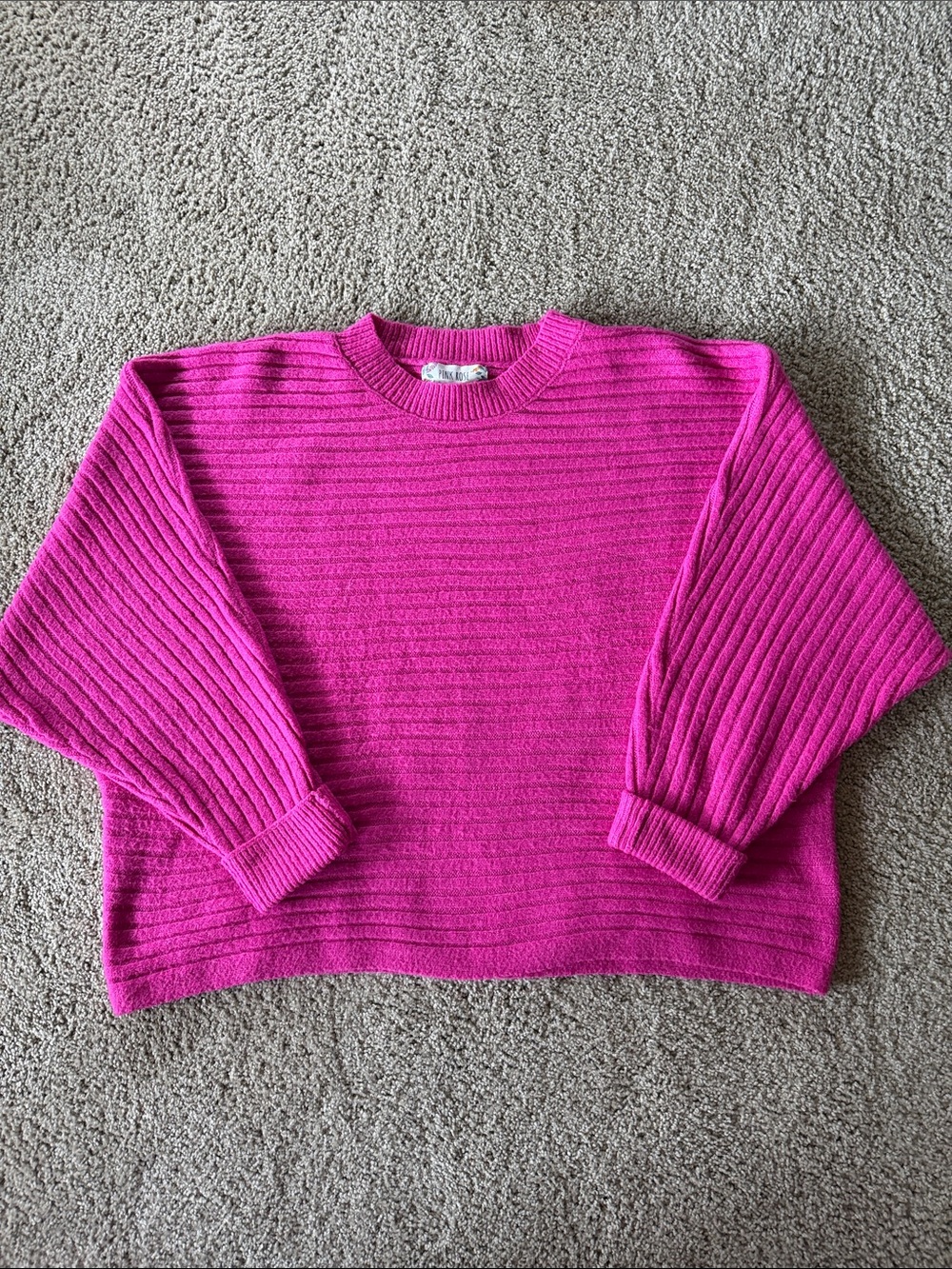 Women's Crewneck Ribbed Sweater - Bright Fuchsia